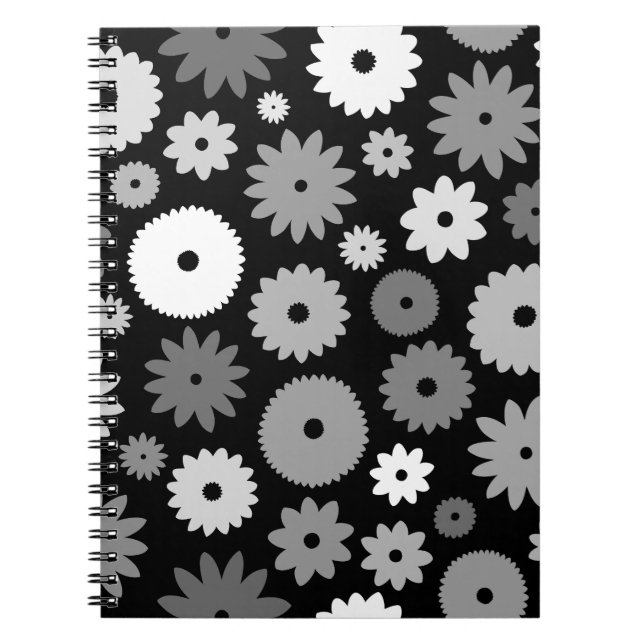 Monochrome Blooms Large Pattern Notebook (Front)