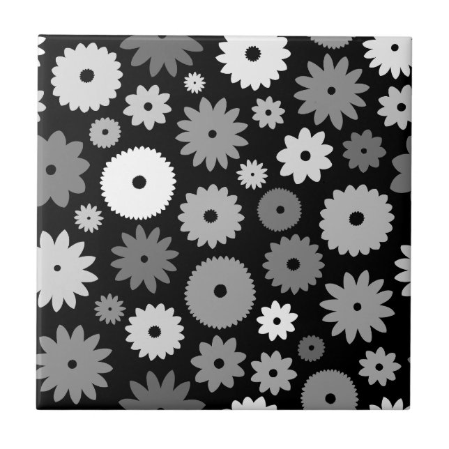 Monochrome Blooms Pattern Ceramic Tile (Front)