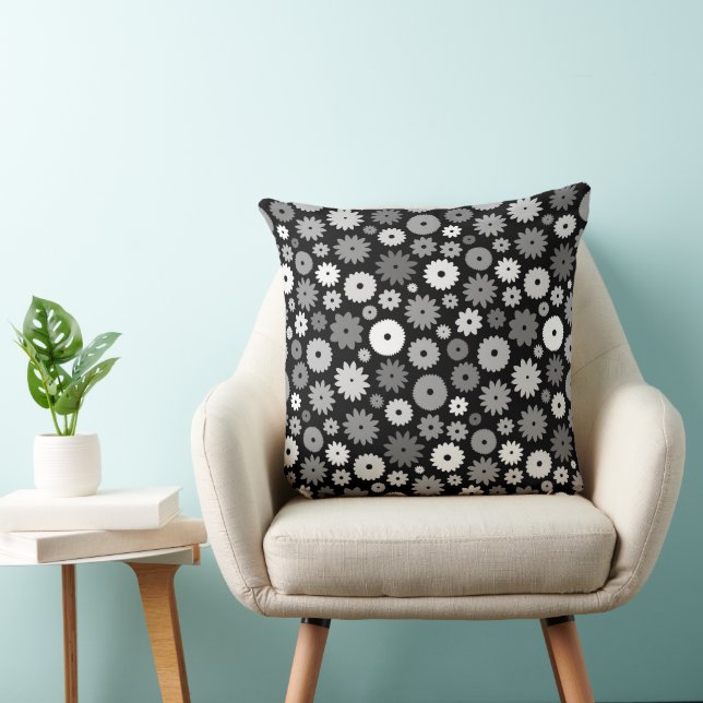 Monochrome Blooms Pattern Cushion (Chair)