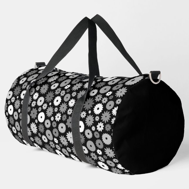 Monochrome Blooms Pattern Duffle Bag (Left Corner)