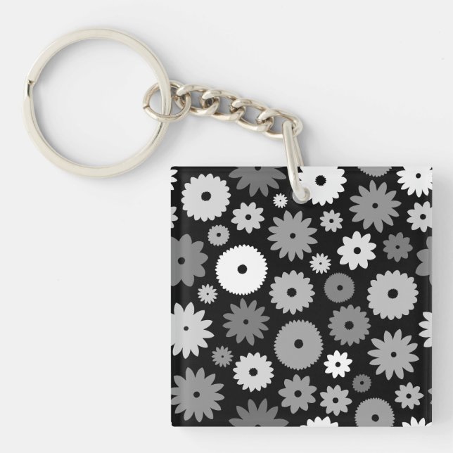 Monochrome Blooms Pattern Key Ring (Front)