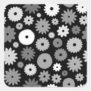 Monochrome Blooms Pattern Square Sticker