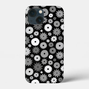 Monochrome Blooms Repeat Pattern iPhone 13 Mini Case