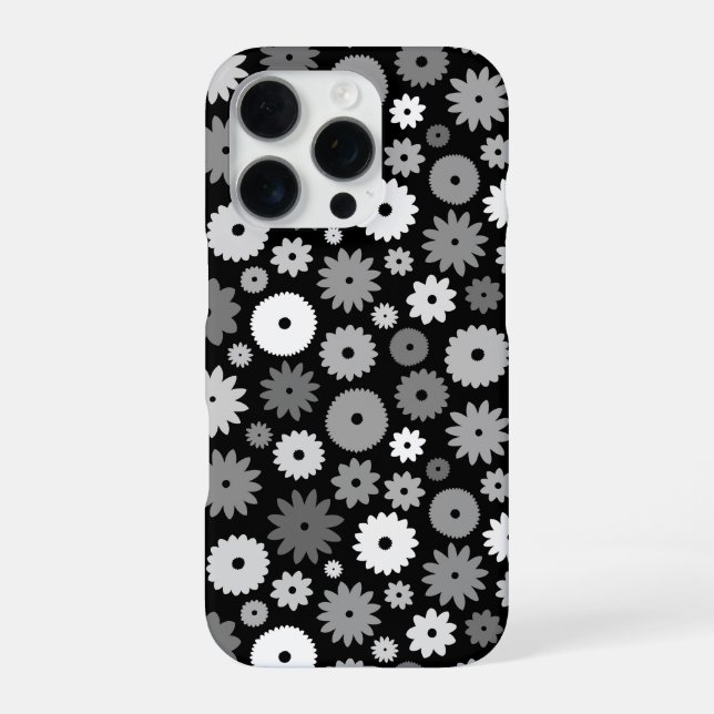 Monochrome Blooms Repeat Pattern iPhone Case (Back)