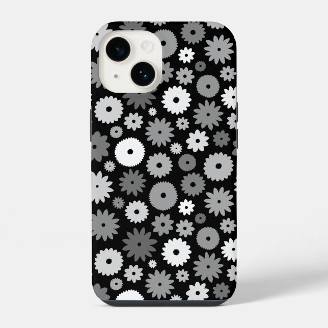 Monochrome Blooms Repeat Pattern iPhone Case (Back)