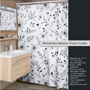 Monochrome Blossom Shower Curtain