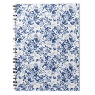 Monochrome Blue Chintz, Rose Bouquet Notebook