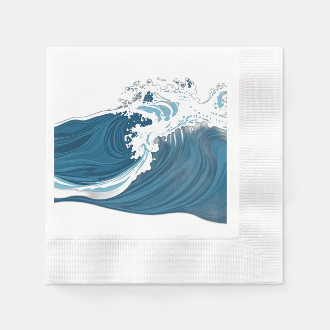 Monochrome Blue Ocean Waves Napkin (Front)