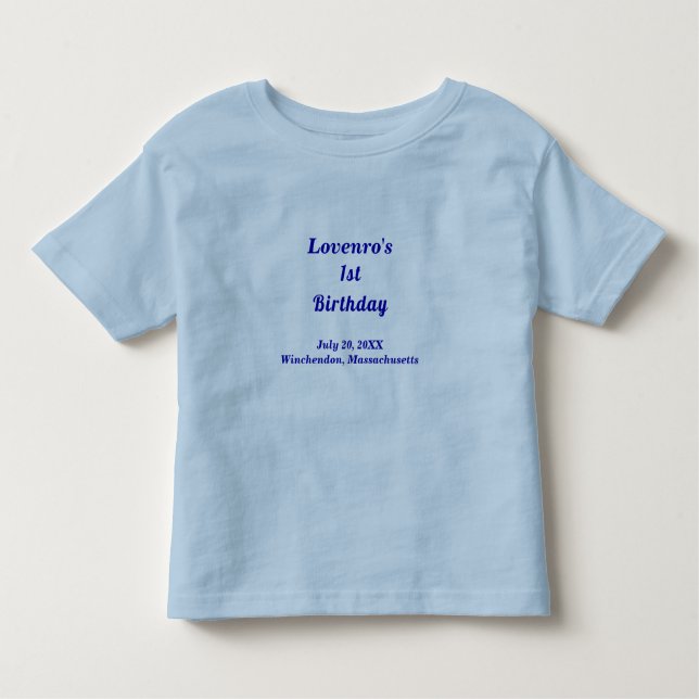 Monochrome Blue Plain Texts Kids Birthday T-Shirt (Front)