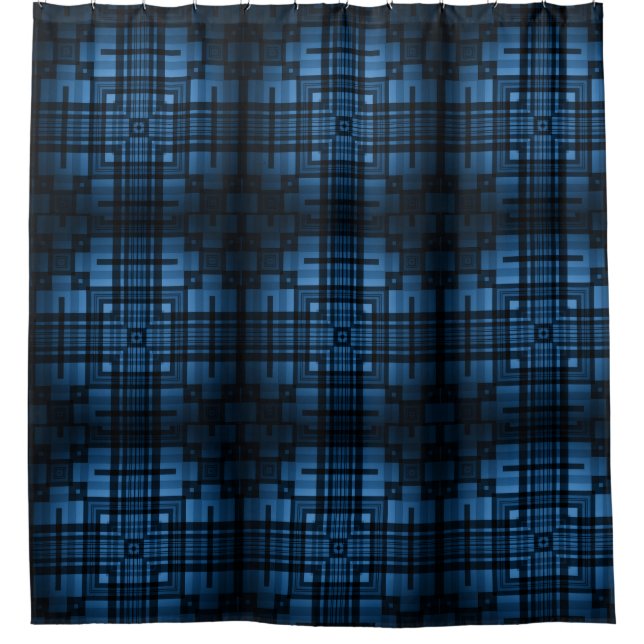 Monochrome blue shower curtain (Front)