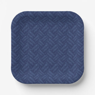 Monochrome blue textured herringbone pattern. paper plate