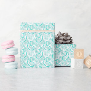 Monochrome blue turquoise paisley pattern wrapping paper