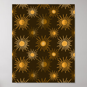 Monochrome boho sun pattern poster