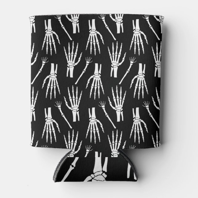 Monochrome Bones Halloween Pattern Can Cooler (Front)