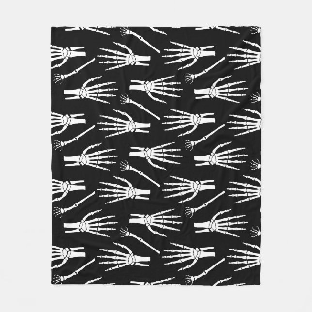Monochrome Bones Halloween Pattern Fleece Blanket (Front)