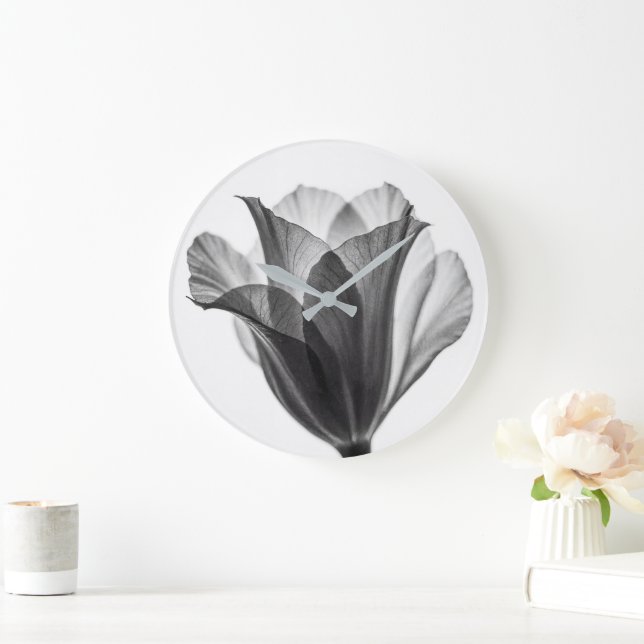 Monochrome botanical fine art photograph large clock (Home)