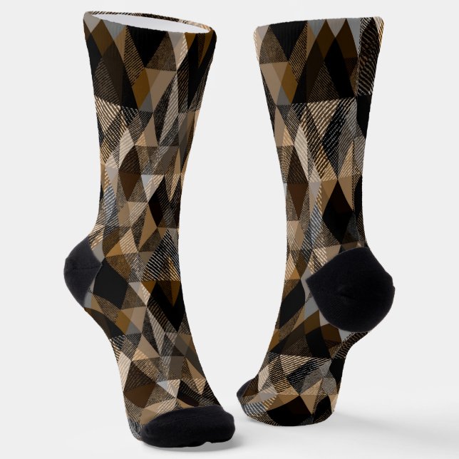  Monochrome brown rhombic textured  Socks (Angled)