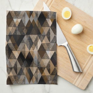 Monochrome brown rhombic textured Tea Towel