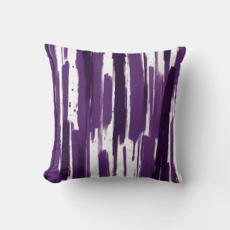 Monochrome Brush Stroke Stripes in Purple Cushion