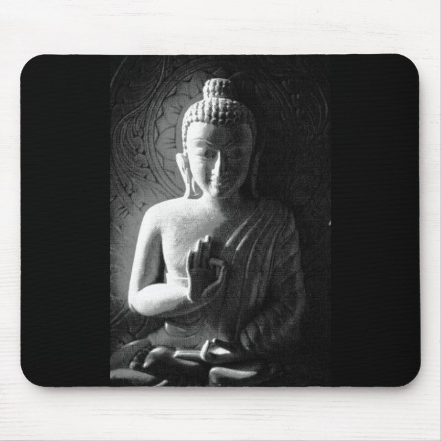 Monochrome Carved Buddha Mouse Pad (Front)