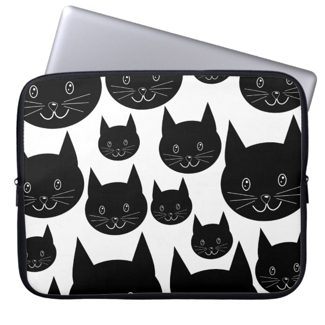 Monochrome Cat Design. Laptop Sleeve (Front)