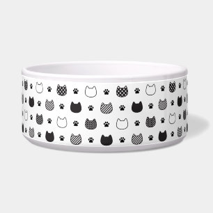 Monochrome Cat Faces Ceramic Pet Bowl