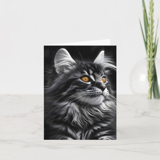 Monochrome Cat With Amber Eyes Note Card (Front)