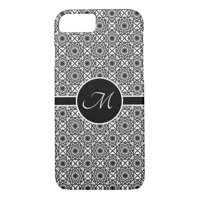 Monochrome Celtic Knot Pattern Monogram Case-Mate iPhone Case (Back)