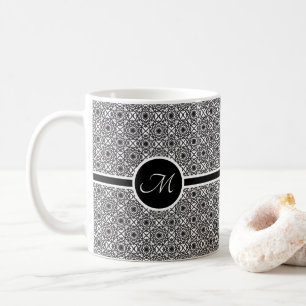 Monochrome Celtic Knot Pattern Monogram Coffee Mug