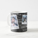 Monochrome Challah La La La Chrismukkah Photo Coffee Mug<br><div class="desc">"Challah La La La" is one of our series of photo-fun holiday designs. It's about Hanukkah, but also about inclusion of other celebrations, in a fun, light way. It features white handwriting chalk-styled typography and a monochrome grey rustic wood backdrop with strings of twinkling lights, plus a cute Christmas tree...</div>