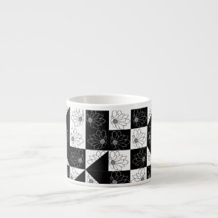 Monochrome Chequerboard and floral Glamour Pattern Espresso Cup