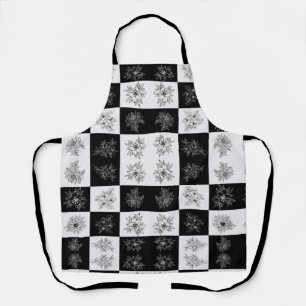 Monochrome Chequerboard FLowers Elegant pattern Apron