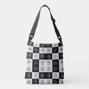 Monochrome Chequerboard FLowers Elegant pattern Crossbody Bag
