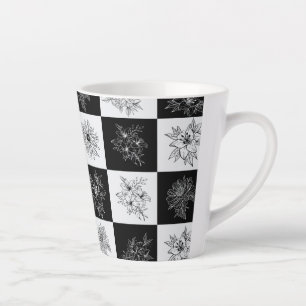 Monochrome Chequerboard FLowers Elegant pattern Latte Mug