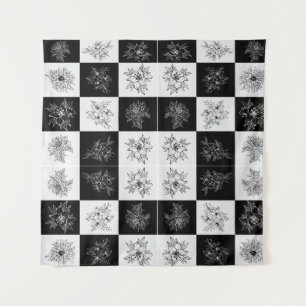 Monochrome Chequerboard FLowers Elegant pattern Tapestry