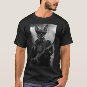 Monochrome Chihuahua Heavy Metal Guitarist T-Shirt