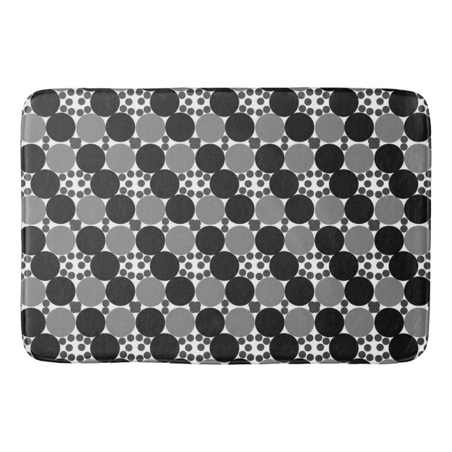 Monochrome Circles: Abstract Black White And Grey, Bath Mat (Front)