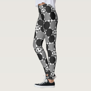 Monochrome Circles: Abstract Black White And Grey, Leggings
