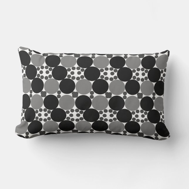Monochrome Circles: Abstract Black White And Grey, Lumbar Cushion (Front)