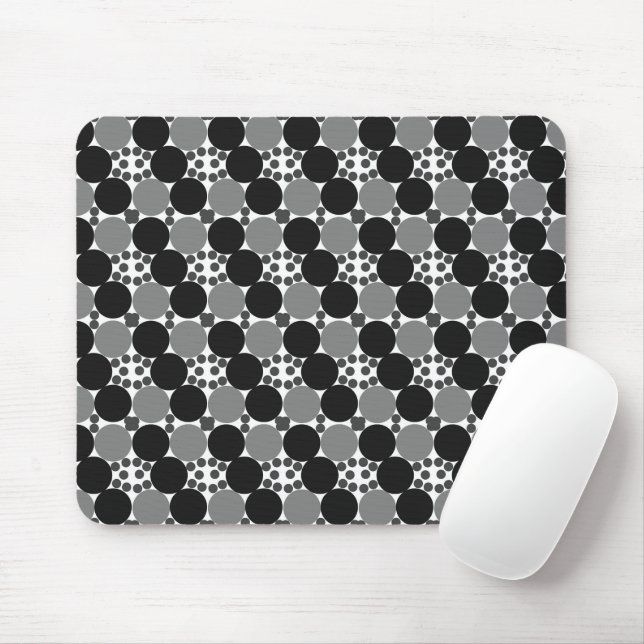 Monochrome Circles: Abstract Black White And Grey, Mouse Pad (With Mouse)