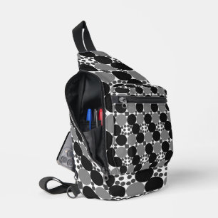 Monochrome Circles: Abstract Black White And Grey, Sling Bag