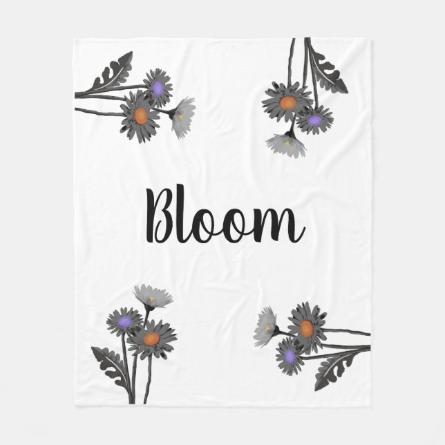 Monochrome Daisys Bloom Fleece Blanket (Front)