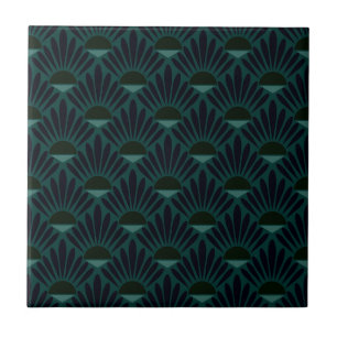 Monochrome dark blue green art deco. ceramic tile