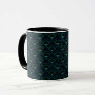 Monochrome dark blue green art deco. mug