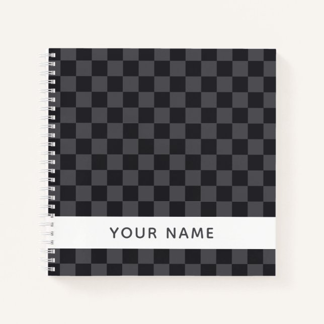 Monochrome Dark Grey Croatian Checkers With Name Notebook (Front)