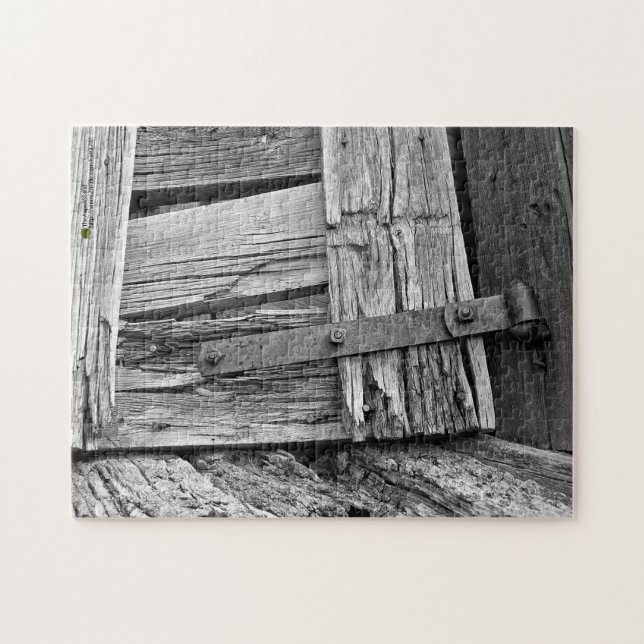 Monochrome Dilapidated Corral Gate Photograph Jigsaw Puzzle (Horizontal)