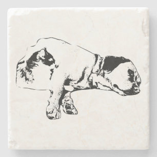 Monochrome Dog & Cat Resting Together Coaster
