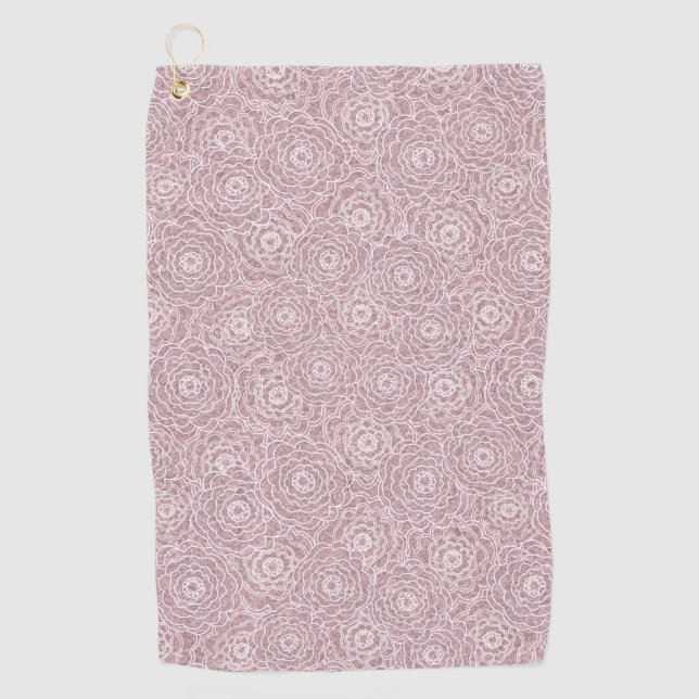 Monochrome Dusty Pink flowers Golf Towel (Front)