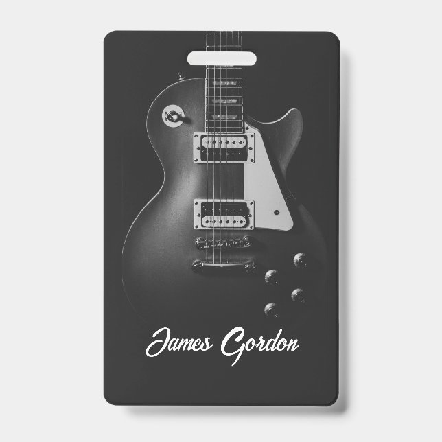 Monochrome electric guitar personalised ID badge (Front)