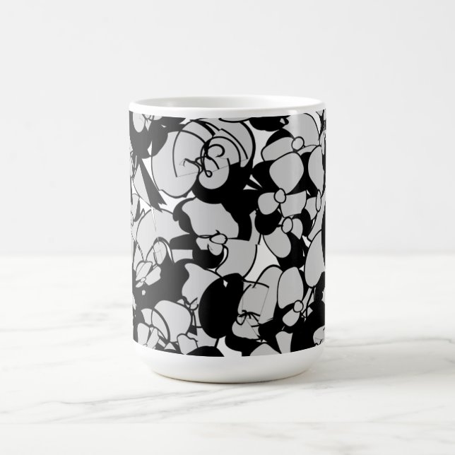 Monochrome Elegance: Orchid Patterned Mug (Center)
